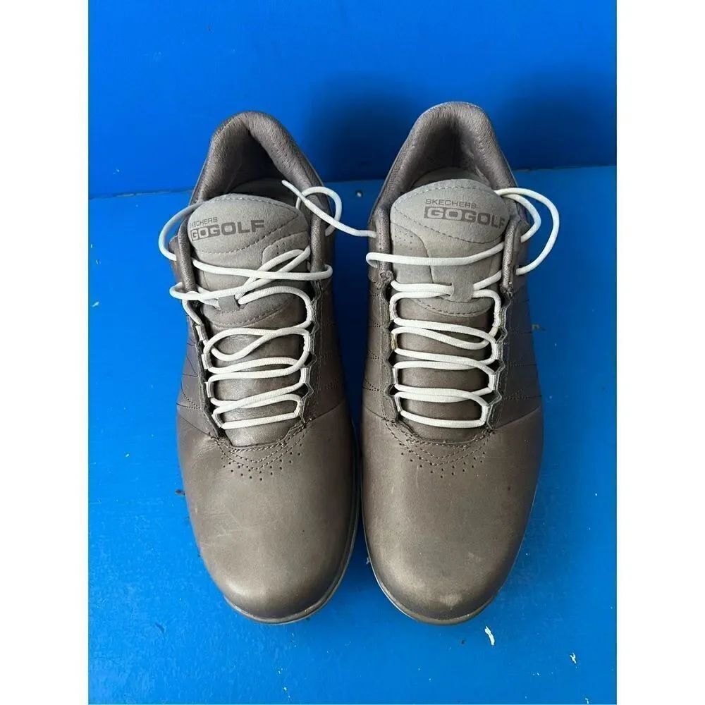SKECHERS GoGolf Elite 2 MEN'S Solid gray LEATHER Lace-Up GOLF SHOES Spikes  size
